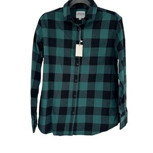 Urban Boundaries Green & Black Women's Plaid Flannel Button Down Shirt Large